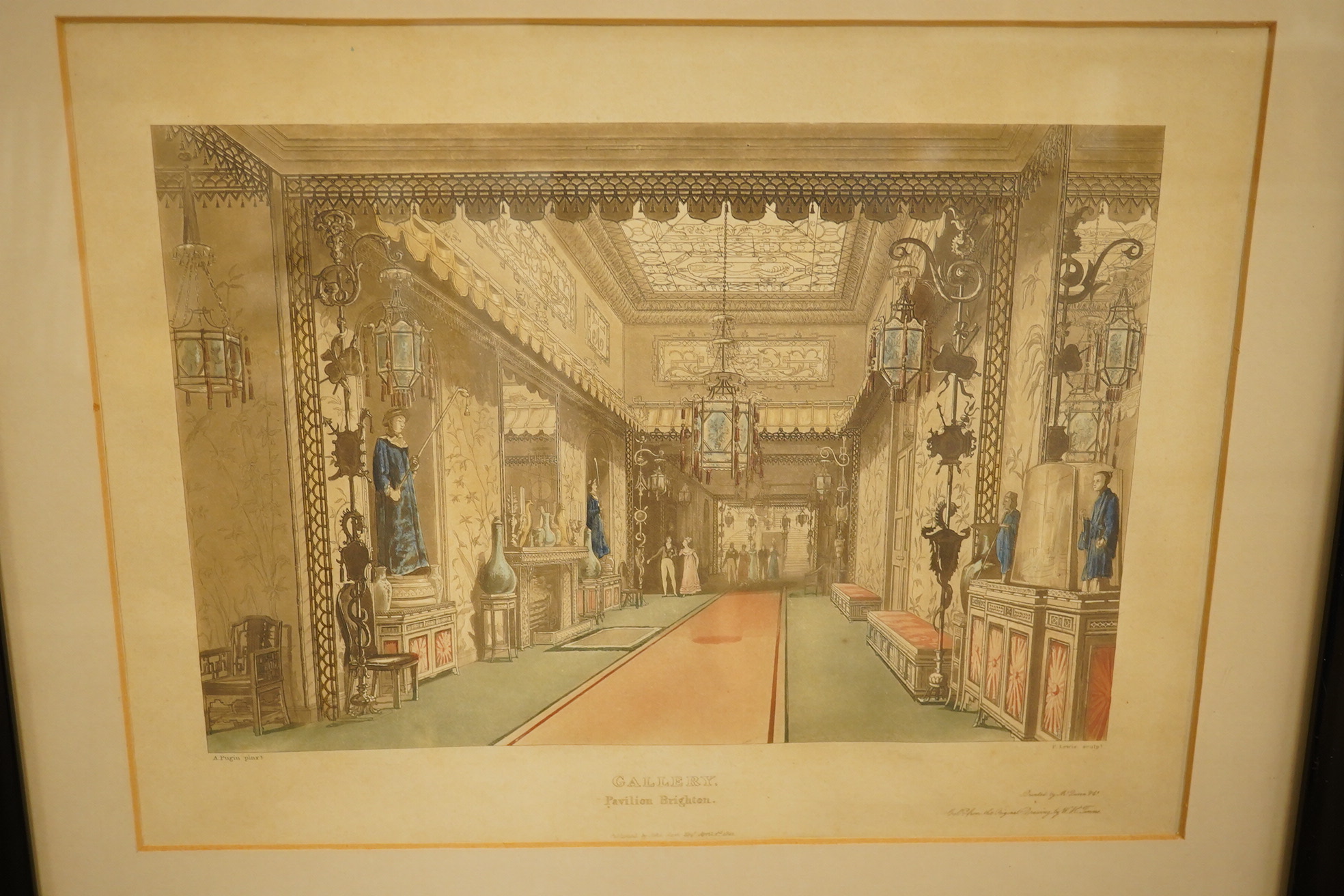 Six Brighton Pavilion prints including ‘The Gallery’, published by John Nash 1827, and ‘Pavilion Library’, 27 x 34cm. Condition - fair